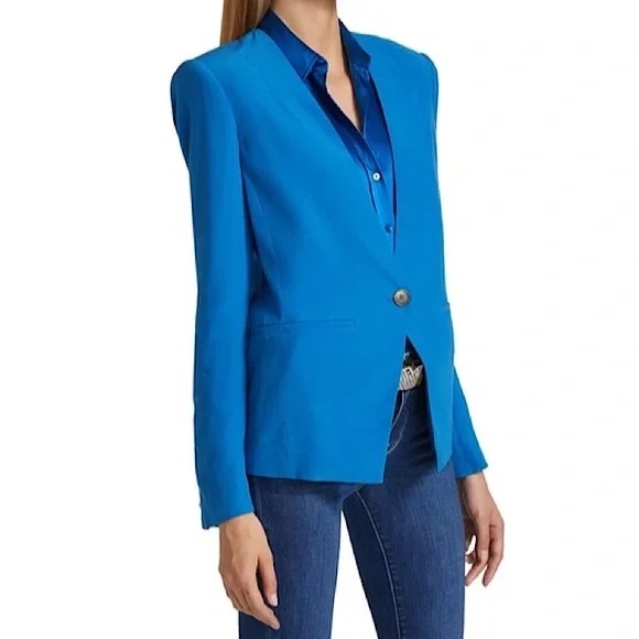 L'Agence Eletta Collarless Blazer Jacket Modern Long Sleeve Daphne Blue 12 - Picture 1 of 6